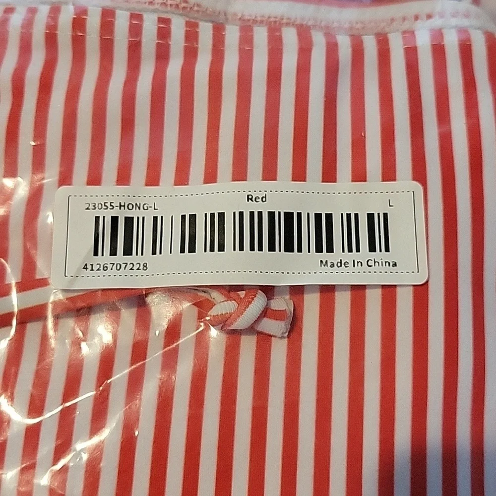 NEW 2 piece red and white stripped bathing suit. Size L - Picture 8 of 8